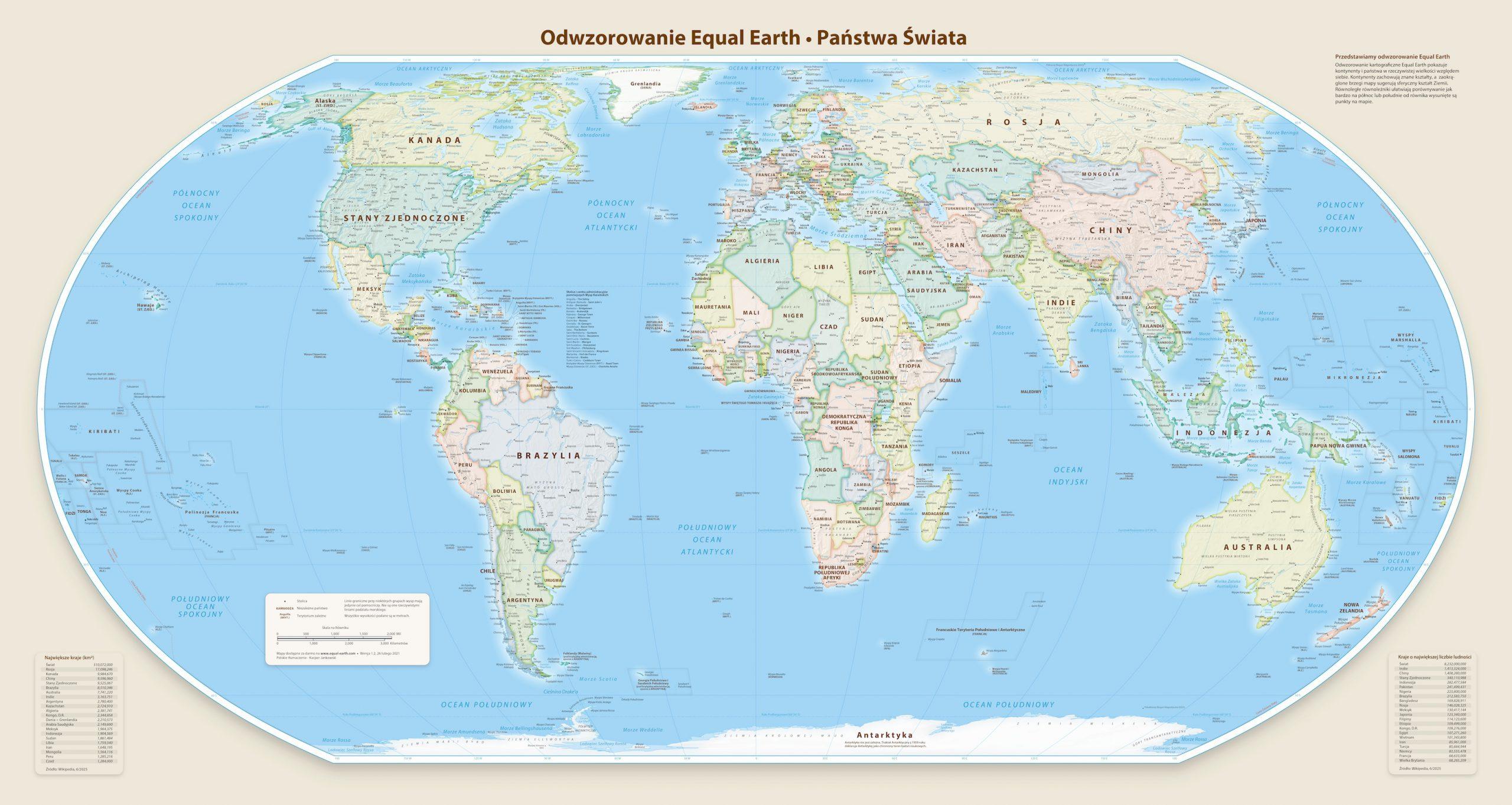 mapa świata w odwzorowaniu proponowanym przez ONZ