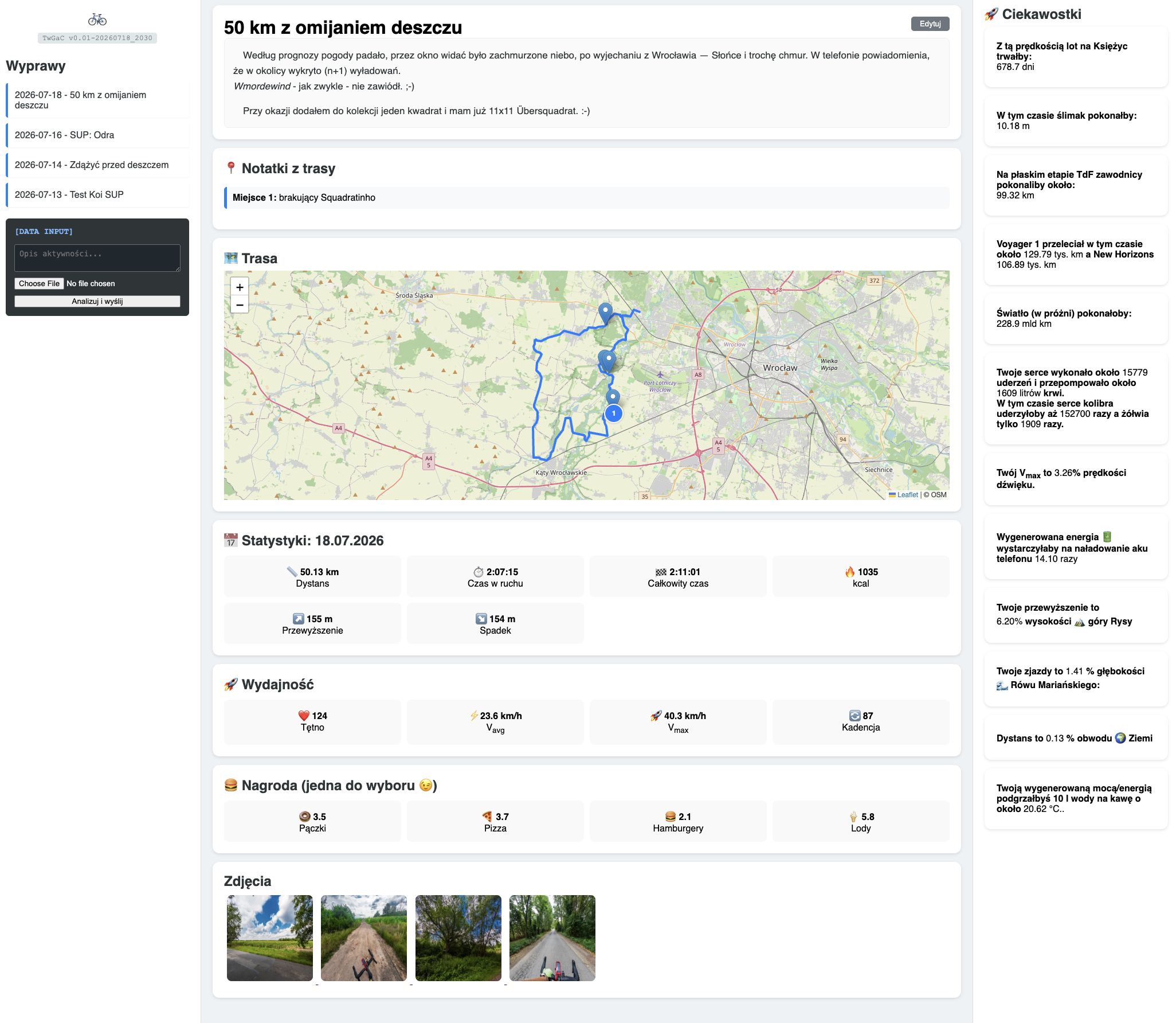 Screenshot aplikacji webowej Travel with Garmin and Camera